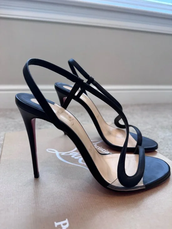 Christian Louboutin Rosalie Black Strappy Open-Toe Slingback Heels - Picture 2 of 4